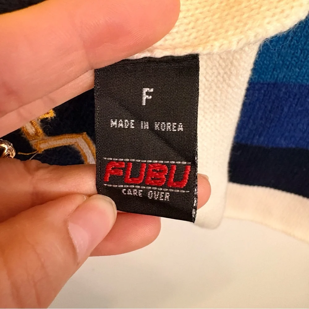 VTG Y2K FUBU Colorblock Scarf One Sz Yellow Blue Acrylic Wool Skater Streetwear